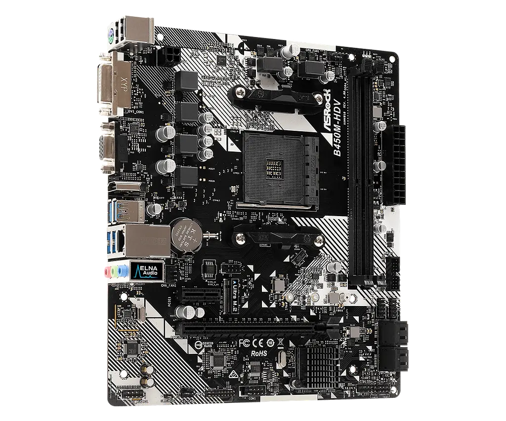 Материнська плата AsRock AM4 (B450) B450M-HDV R4.0, B450, 2xDDR4, Int.Video(CPU), 4xSATA3, 1xM.2, 1xPCI-E 16x 3.0, 1xPCI-E 1x 2.0, ALC887, RTL8111H, 6xUSB3.1/4xUSB2.0, VGA/DVI-D/HDMI, mATX - фото 4