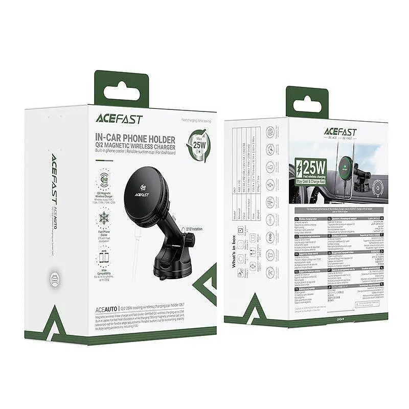 Автотримач ACEFAST D67 QI2 25W cooling wireless charging car holder with suction cup 4.7-6.9" - фото 2