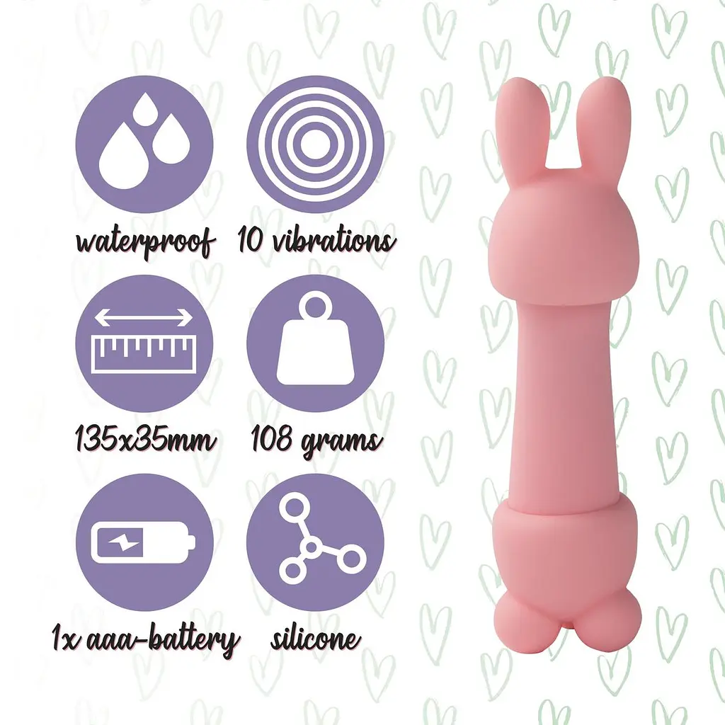 Міні-вібратор FeelzToys Mister Bunny Pink з двома насадками для різноманітної точкової та кліторальної стимуляції - фото 5
