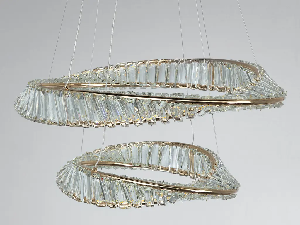 Підвісна LED-люстра Diasha D8812/600+400B G, кришталеві кільця Ø100 і Ø60 см, 86 W, пульт ДК - фото 5