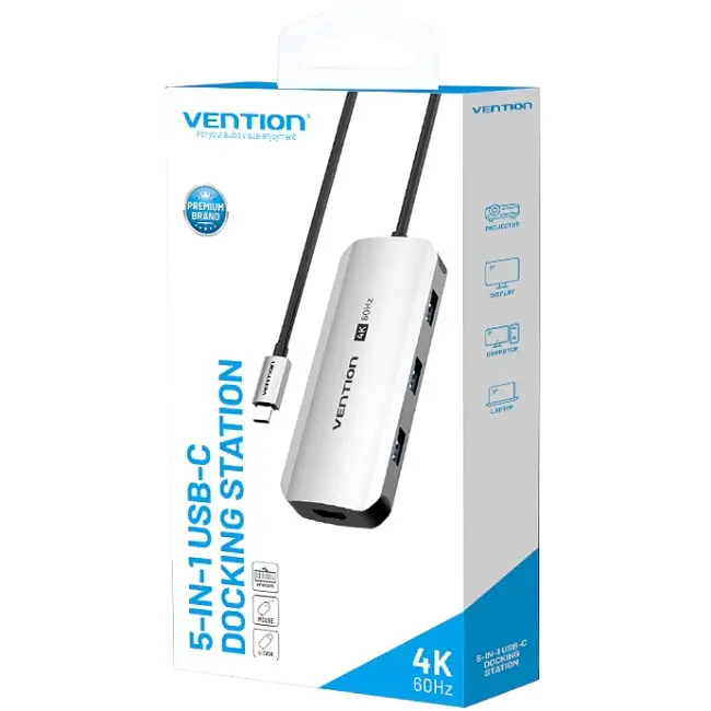 Док-станція USB3.1 Type-C --> HDMI 60Hz/USB 3.0x3/PD 100W 5-in-1 Vention - фото 3