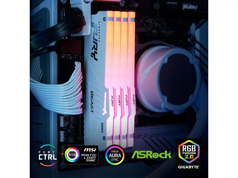 Пам'ять для настільних комп'ютерів Kingston FURY 64 GB (2x32GB) DDR5 6400 MHz Beast RGB EXPO White (KF564C32BWEAK2-64) - фото 6