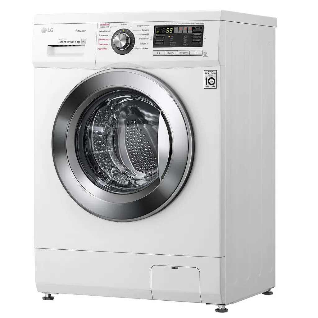 Пральна машина LG з фронтальним завантаженням F1296HDS3, 7кг, 1200, A+++, Пар, глибина 44см, Дисплей, Інвертор, Білий (F1296HDS3) - фото 7