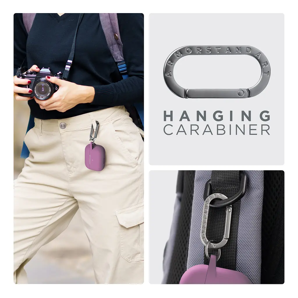 Силіконовий чохол для навушників Apple AirPods Pro, Hang Case, фіолетовий, ультратонкий захисний кейс товщиною 2 мм, захист від подряпин, пилу та ударів, компактний, з карабіном для кріплення, ArmorStandart (ARM56069) - фото 6