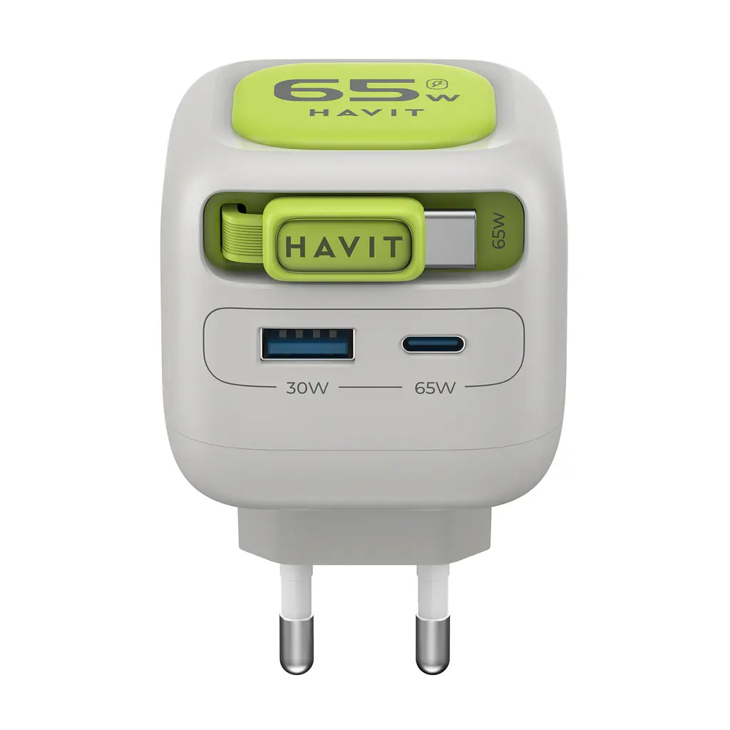 Зарядний пристрій Havit UC253 GaN 65W USB-A USB-C кабель USB-C сірий/зелений (HV-UC253-GYGN)