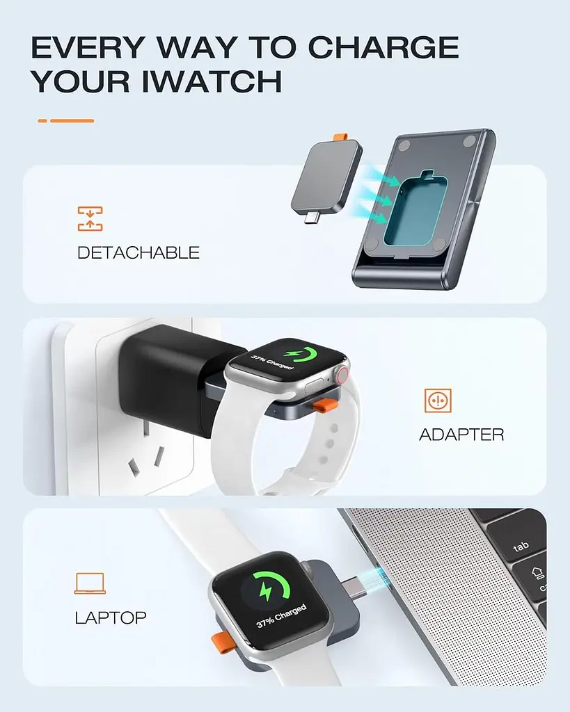 Складана бездротова зарядна станція AGPTEK 3-в-1 для iPhone та AirPods - фото 4