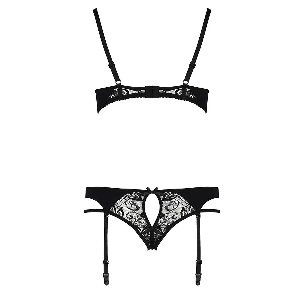 Комплект білизни Passion PAULINE SET XXL/XXXL, black, стрепи, ліф, стрінги і пояс для панчох - фото 6