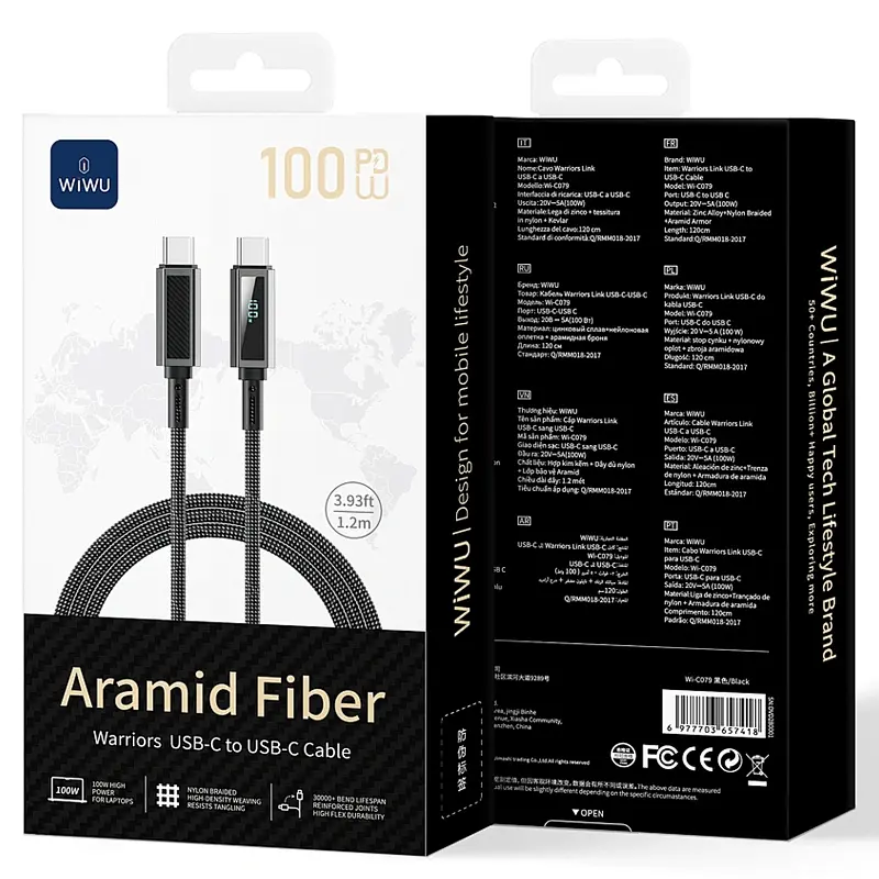 Дата кабель WIWU C079 Warriors Type-C to Type-C 100W 1.2 м Black - фото 6