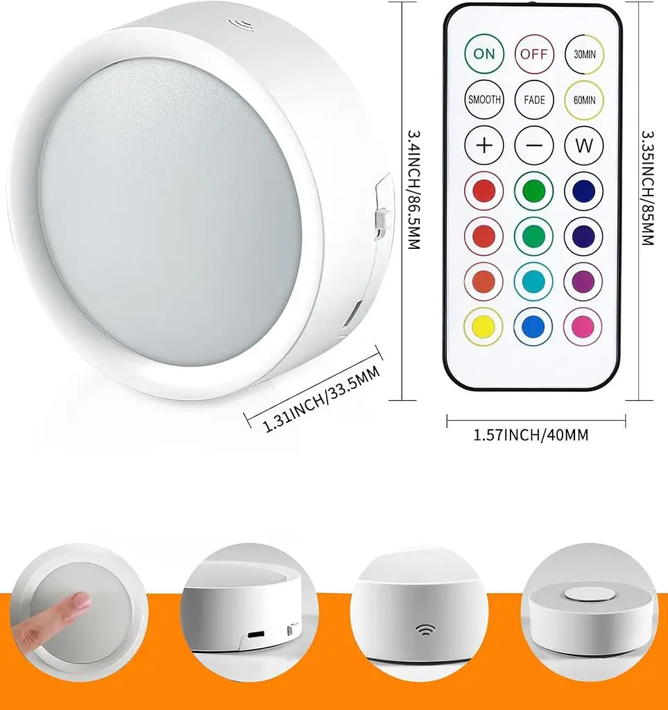 Push-світильники ALTUY USB з пультом дистанційного керування, RGB Змінний Tap Light Потужний Puck Lights Stick - фото 2