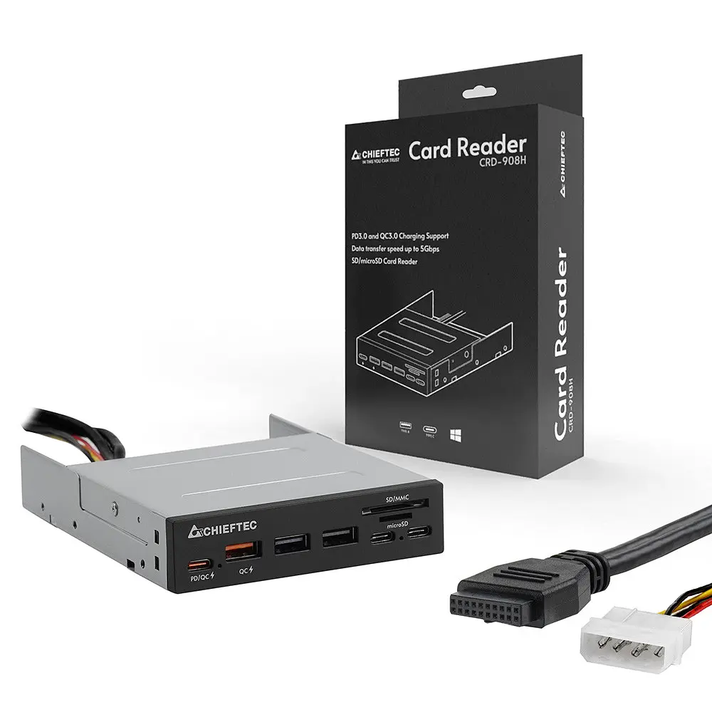 Картрідер Chieftec Card Reader 2x USB3.2, 2x Type-C, 1x PD3.0, 1x QC3.0 USB, внутрішній, 3.5 чорний CRD-908H (CRD-908H) - фото 5