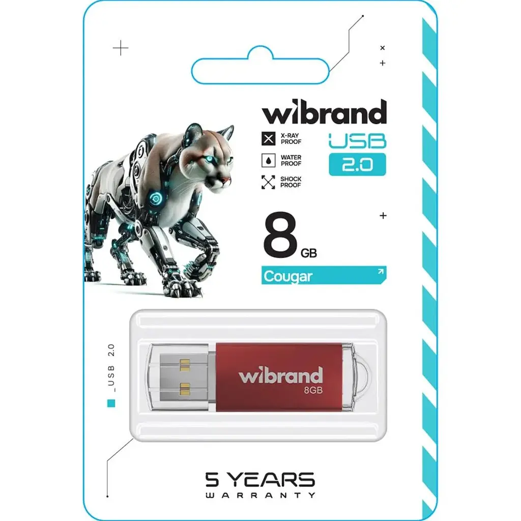 USB флеш-накопичувач Wibrand Cougar 8GB USB-A Red (WI2.0/CU8P1R) [173673] - фото 3