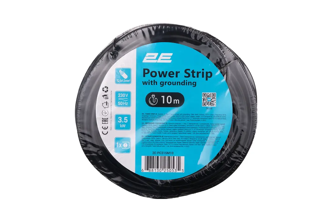Подовжувач мережевий 1 розетка 10 м 2E Power Extension 1 Type F 10m 16 A Black - фото 2