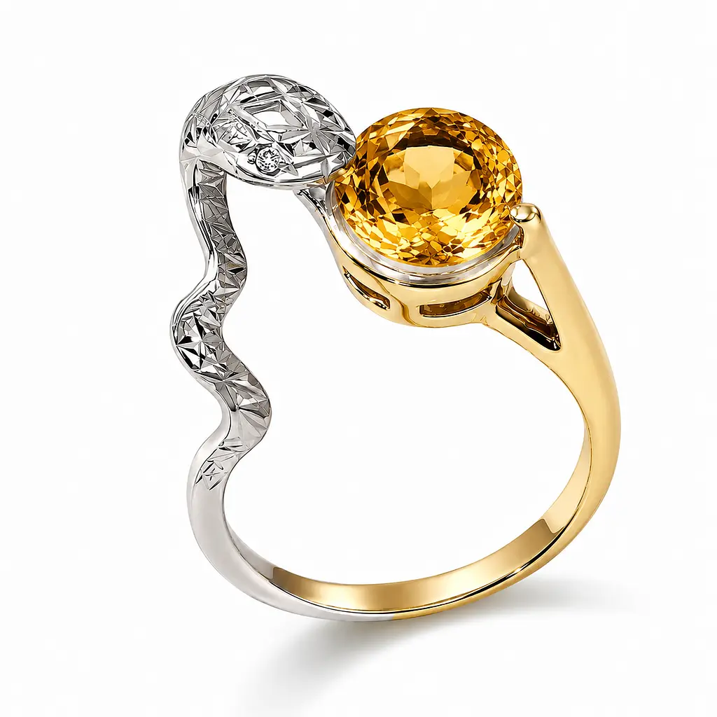 Кільце «Змія» з червоного й білого золота з цитрином К-0726 17 - фото 2