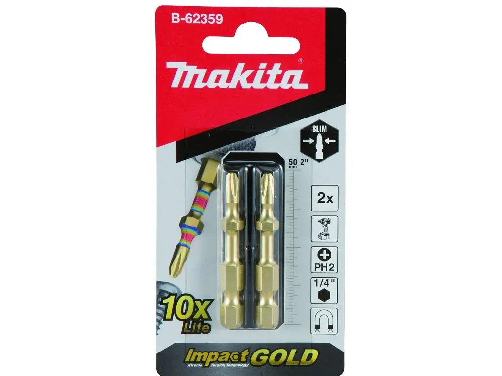 Біта торсіонна PH2 50 мм Makita Impact Gold Super Slim B-62359 (2 шт)