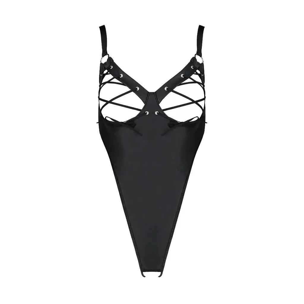 Боді з екошкіри Passion CELINE BODY 6XL/7XL black, з доступом, відкритий - фото 3