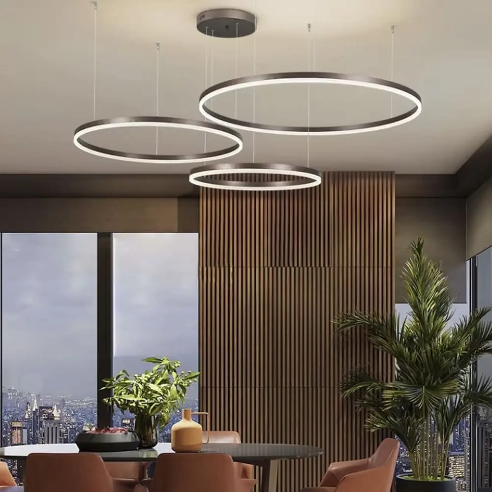 Подвесная люстра на три led кольца в черном каркасе 60+50+40 см Line F | Ст. G70-600+500+400 BK - фото 2