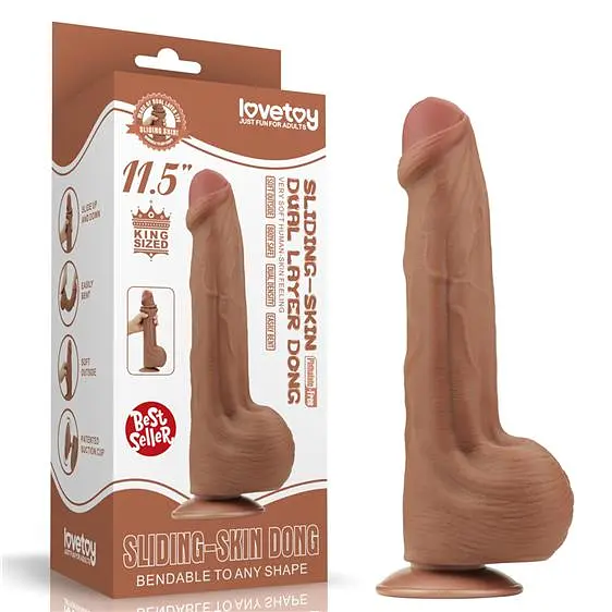 Фалоімітатор - Sliding-Skin Dual Layer Dong 11.5" Brown - фото 4
