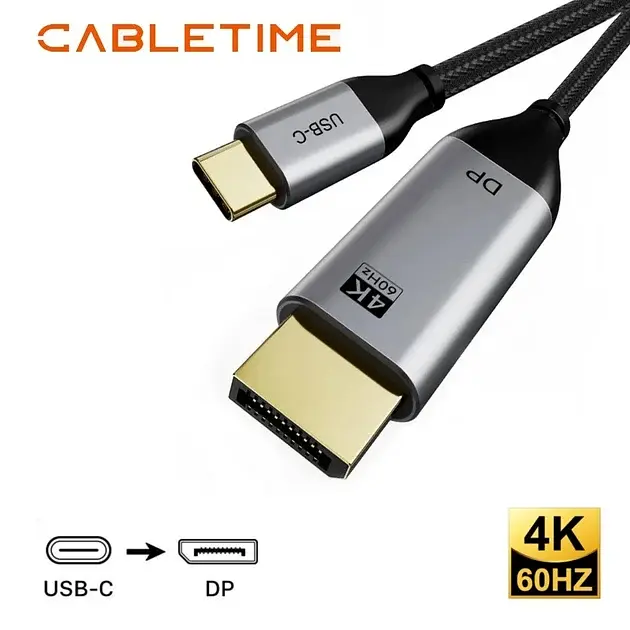 Кабель CABLETIME USB Type-C to DisplayPort (сумісний з Thunderbolt 3/4) 1.8m 4K/60Hz для MacBook/iMac - фото 4