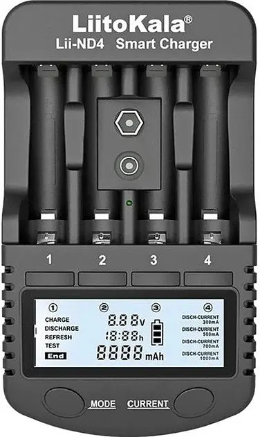 Зарядний пристрій універсальний LiitoKala Lii-ND4 (4 канали Ni-Mh / крона тестер 220 / 12V LED дисплей)