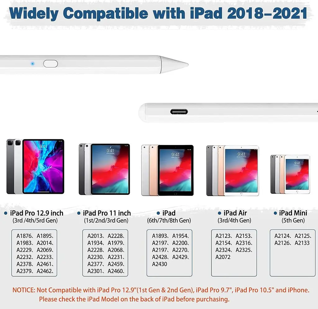 Стилус Cenawin для iPad 2018-2021 — Ручка для iPad з похилим кінчиком долоні, магнітний олівець для Apple iPad 6 7 8/iPad Pro - фото 3
