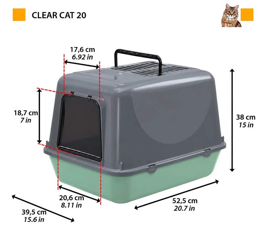 Закритий туалет для котів Ferplast Clear Cat 20 чорний 55x40x38 см 72053199 - фото 2