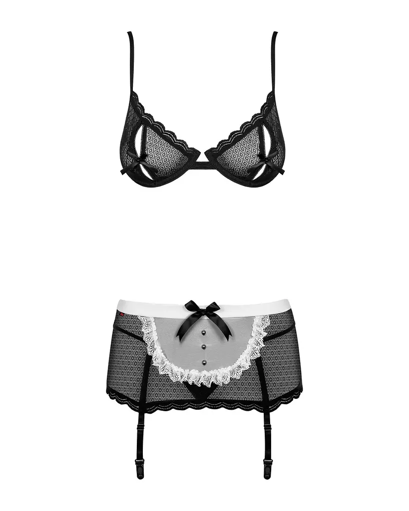 Еротичний костюм покоївки Obsessive Maidme set 5pcs L/XL, бюстгальтер, пояс з фартухом, панчохи, стр - фото 5