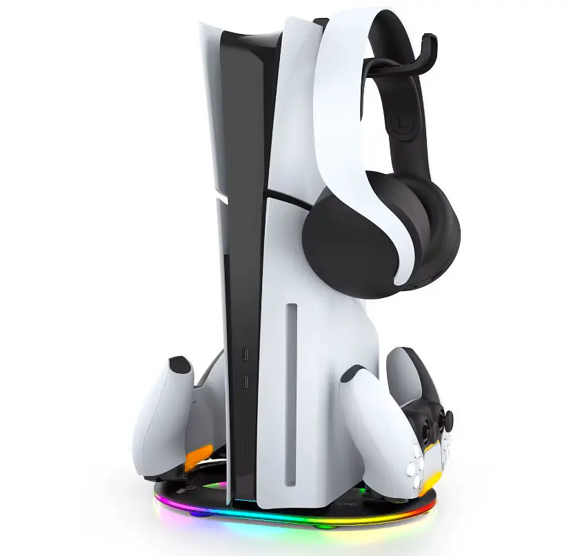 Вертикальна підставка для PS5 Slim iPega із тримачем для навушників DualSense на 2 геймпада Чорний ( hub_i0gmq3 ) - фото 2