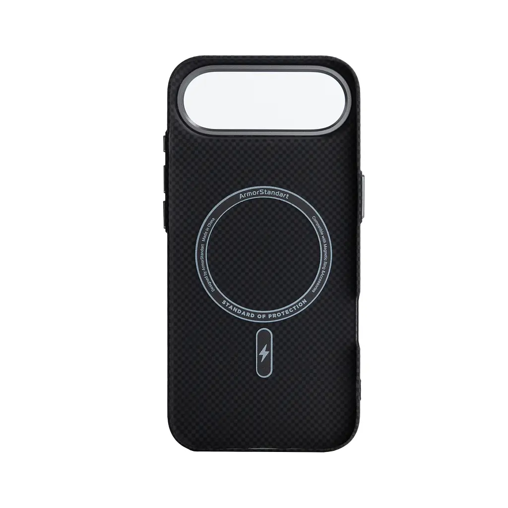 Карбоновый чехол для Apple iPhone 17 Air, LikeCarbon2 MagCase, черный, тонкий защитный чехол-панель из поликарбоната с магнитами N52, MagSafe, противоударный, совместим с беспроводной зарядкой, приподнятые края для защиты камеры, ArmorStandart (ARM88380) - фото 2