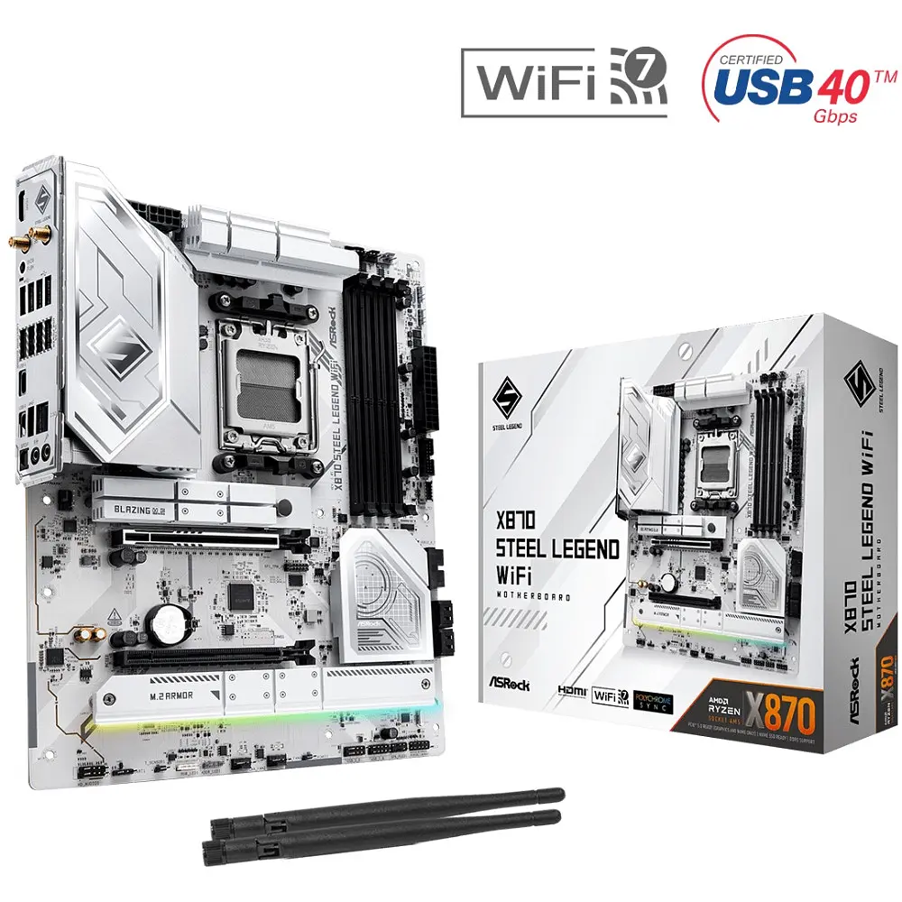 Материнська плата ASRock X870 STEEL LEGEND WIFI (AM5/X870, 4xDDR5, 2xPCIex16, HDMI/USB4, 4xSATA, 3xM.2, 2.5GLan, ATX) - фото 5