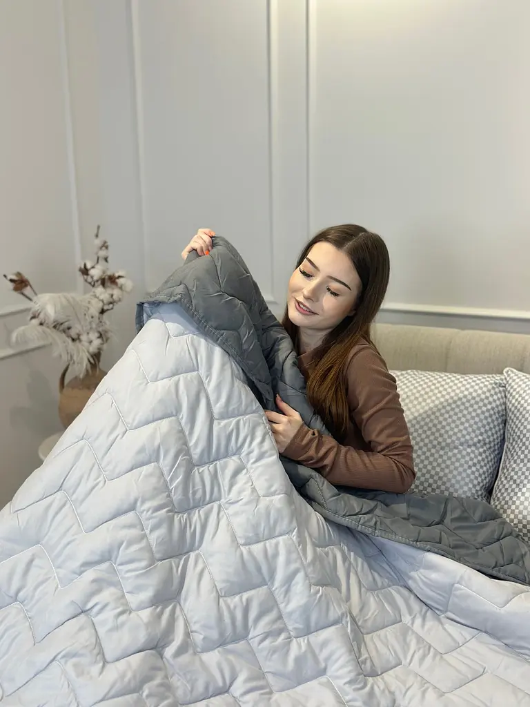 Одеяло полуторное двустороннее летнее из холофайбера Leri Max 21538 150х210 см графитовое - фото 7