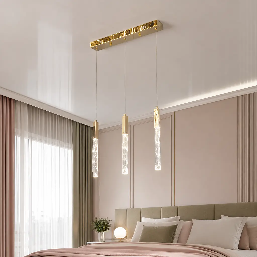 Лінійна золота LED люстра з 3 гранованими підвісами Artlight 2350/3GD для кухні