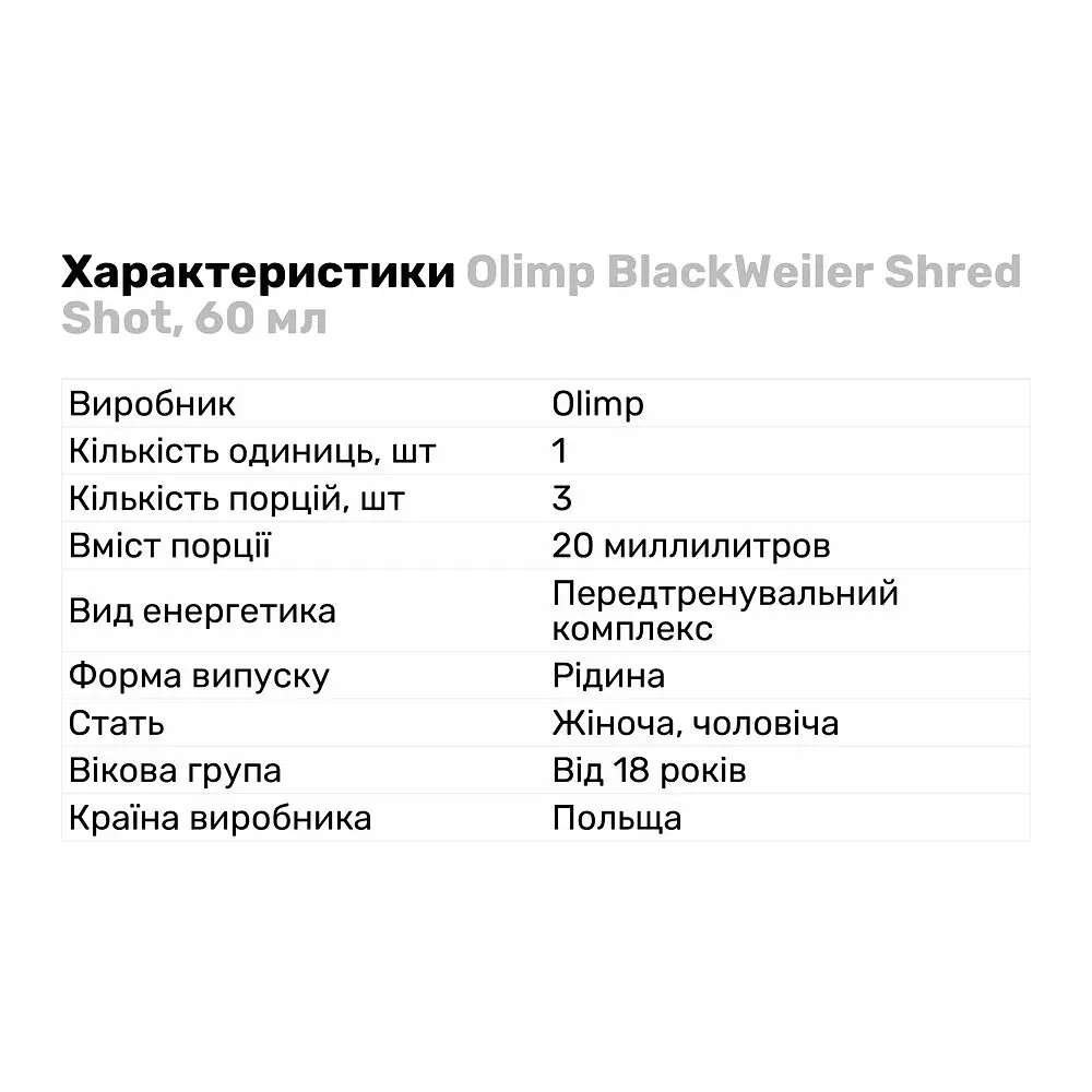Передтренувальний комплекс Olimp Black Weiler Shred Shot Цитрус-пунш 60 мл - фото 2