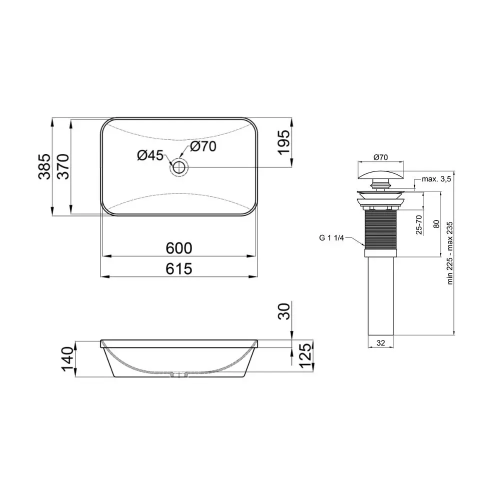 Умивальник Qtap Scorpio врізний прямокутний 610x380x150 мм White + донний клапан PU02, Білий - фото 2