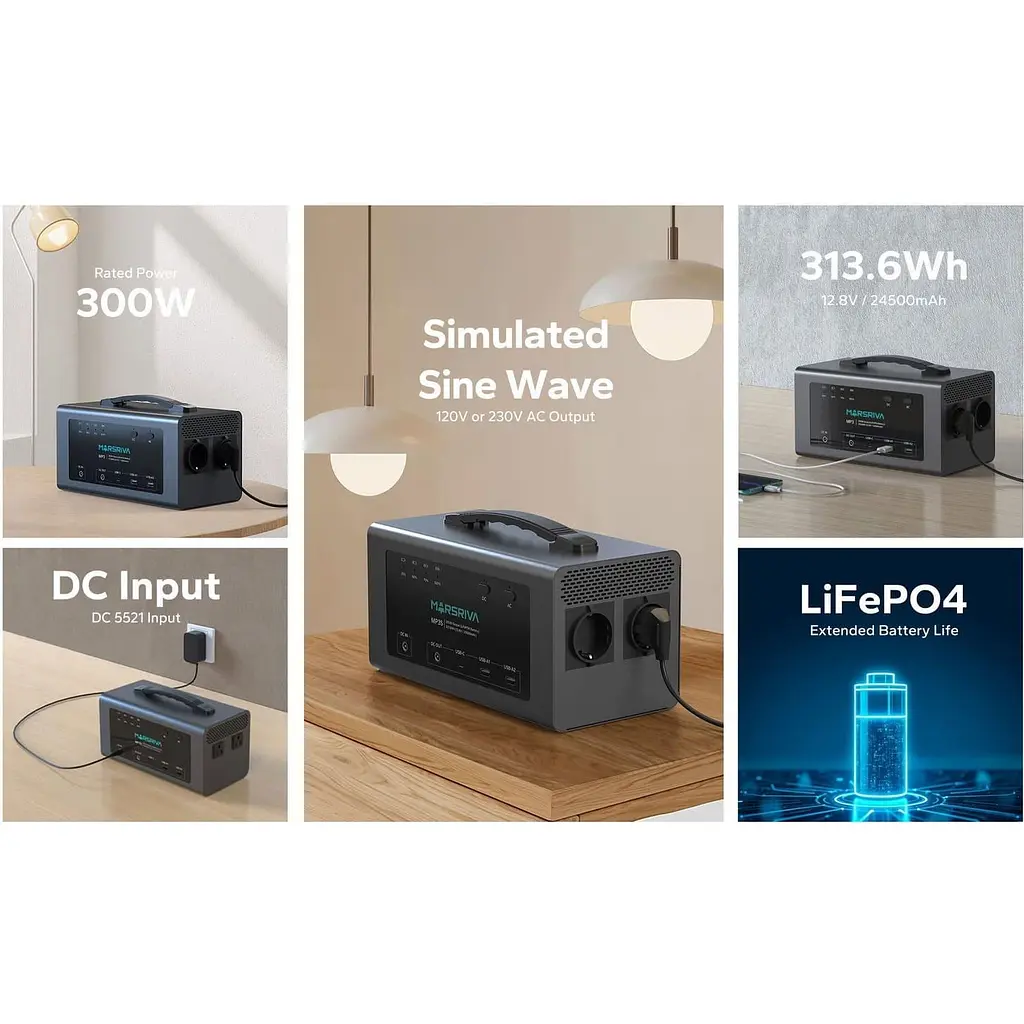 Зарядна станція Marsriva MP3S 300Вт (313.6 Вт/г) / 300 Вт / 313 Вт/ч / LiFePO4 (MP3SV2_MARSRIVA) - фото 10