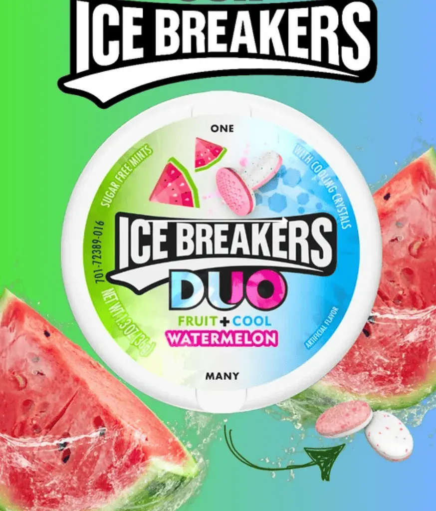 Льодяники Ice Breakers Duo Fruit Plus Cool Watermelon Sugar Free Mints 36г - фото 3