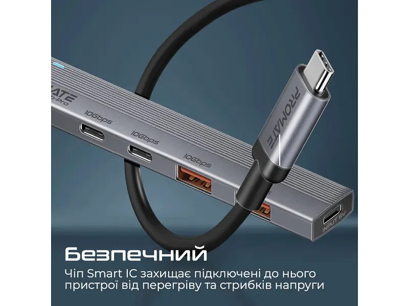 Мультипортовий адаптер Promate USB-C Hub LiteHub Pro Grey (litehub-pro) - фото 4