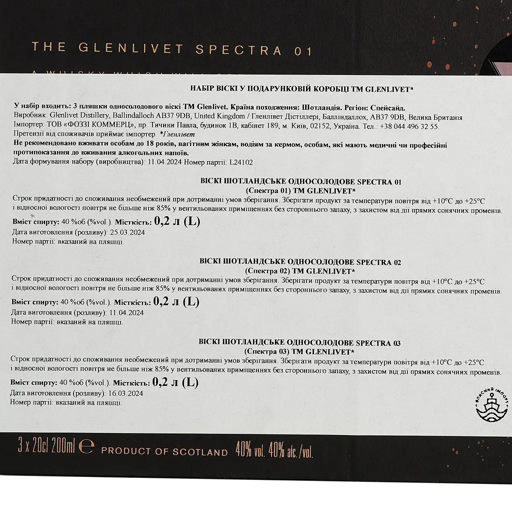 Набір віскі The Glenlivet Spectra 40% 0.6 л (0.2 х 3 шт.) в подарунковій упаковці - фото 5