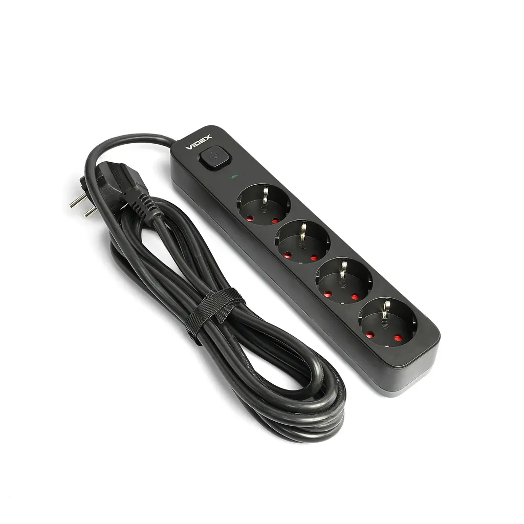 Мережевий подовжувач VIDEX ONCORD з/з 4п 3м (3x1.5мм) з кнопкою Black VIDEX (27688-000) - фото 2