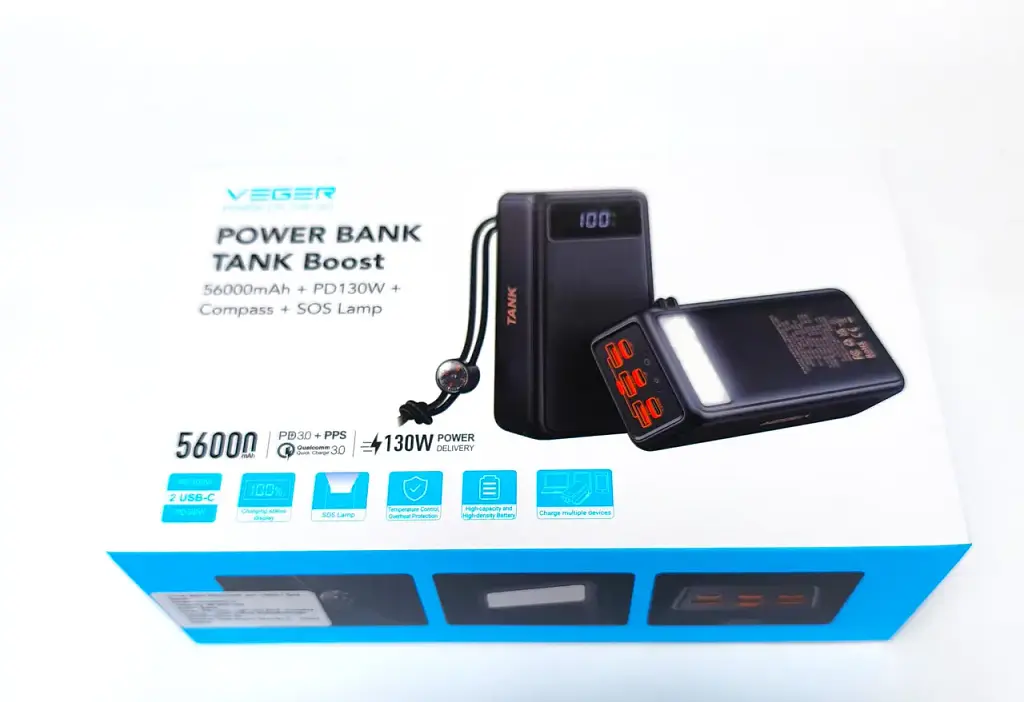 Павербанк Veger Tank Boost 56000mAh 207Wh PD 130W, Type-C (20V/5A), QC 3.0, PPS, 3×USB, ліхтарик - фото 7