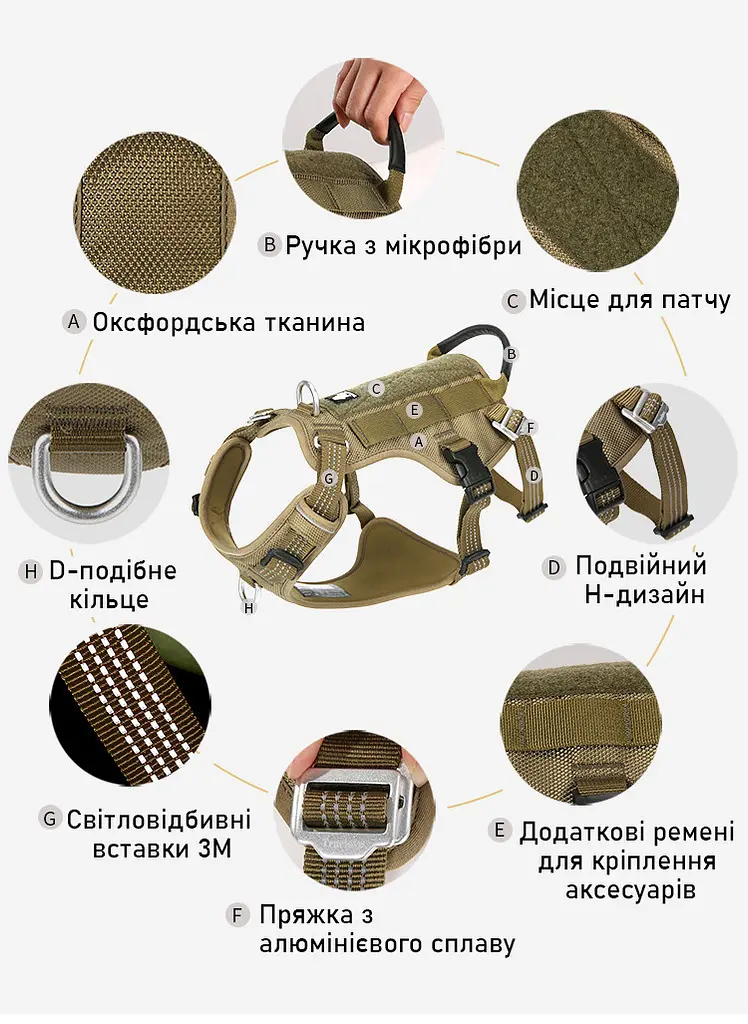 Шлея для собак Truelove TLH7011 зі світловідбивними елементами, водонепроникна XL, Хакі - фото 8