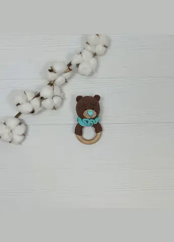 Брязкальце ручної роботи "Ведмедик" a.l.babybox Коричневий-м'ятний