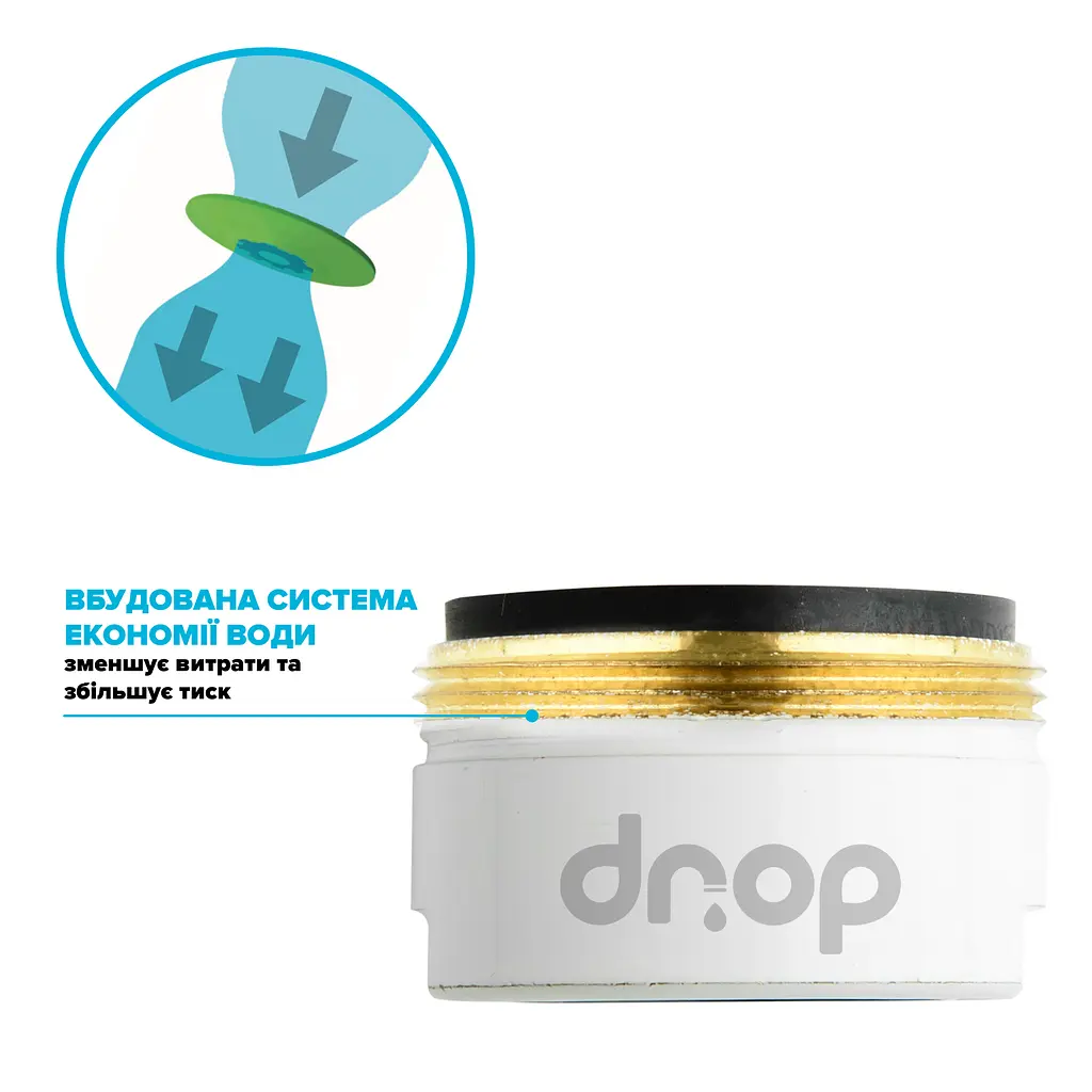 Водозберігаючий аератор Drop CL24-WHT для змішувача - Економія 58%, зовнішня М 24 мм, білий - фото 5