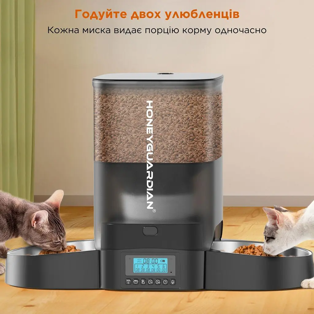 Автоматична годівниця для котів HoneyGuaridan A303D 3,5 л з двома мисками, чорний - фото 3
