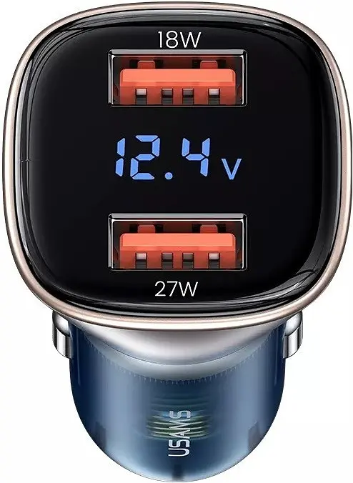 Автомобільний зарядний пристрій Usams US-CC154 C29 Dual Ports Digital Display 45W 5A light gold - фото 4
