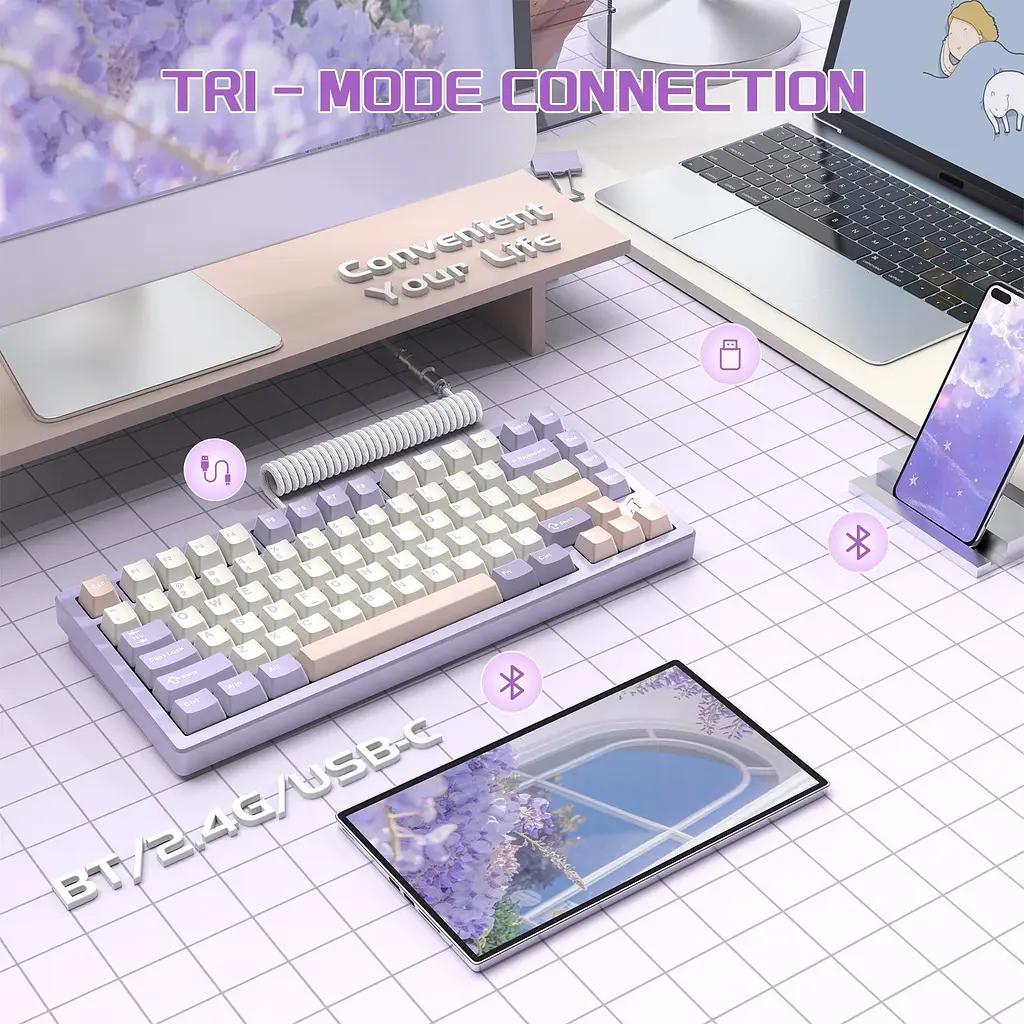 Клавіатура Attack Shark X75 RGB перемикачі Kailh MX сутінково-фіолетова (AS-6972792471464-TP-UA) [166745] - фото 5