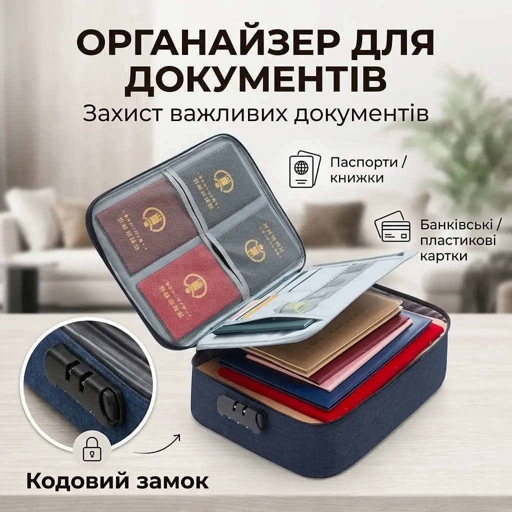 Органайзер для документів з кодовим замком Good Idea на 2 відділення Синій - фото 2