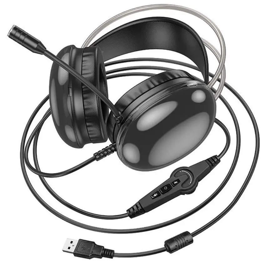 Навушники Hoco W109 Plus Rich USB7.1 channel gaming headphones Black - фото 3