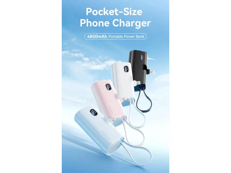 Зовнішній акумулятор (Power Bank) Vention USB-C In/Out, LED display, with built-in Lightning cable 22.5W 4800mAh Black (FHRB0) - фото 5