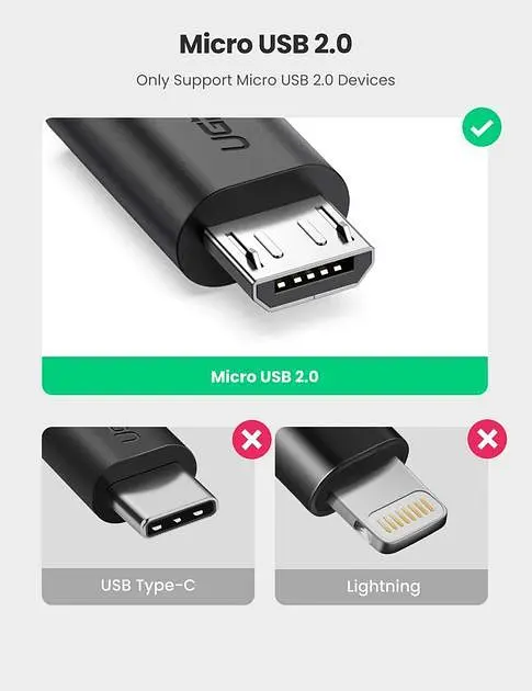 Кабель-адаптер UGREEN US133 Micro USB OTG круглый 12СМ Black (10396) - фото 2