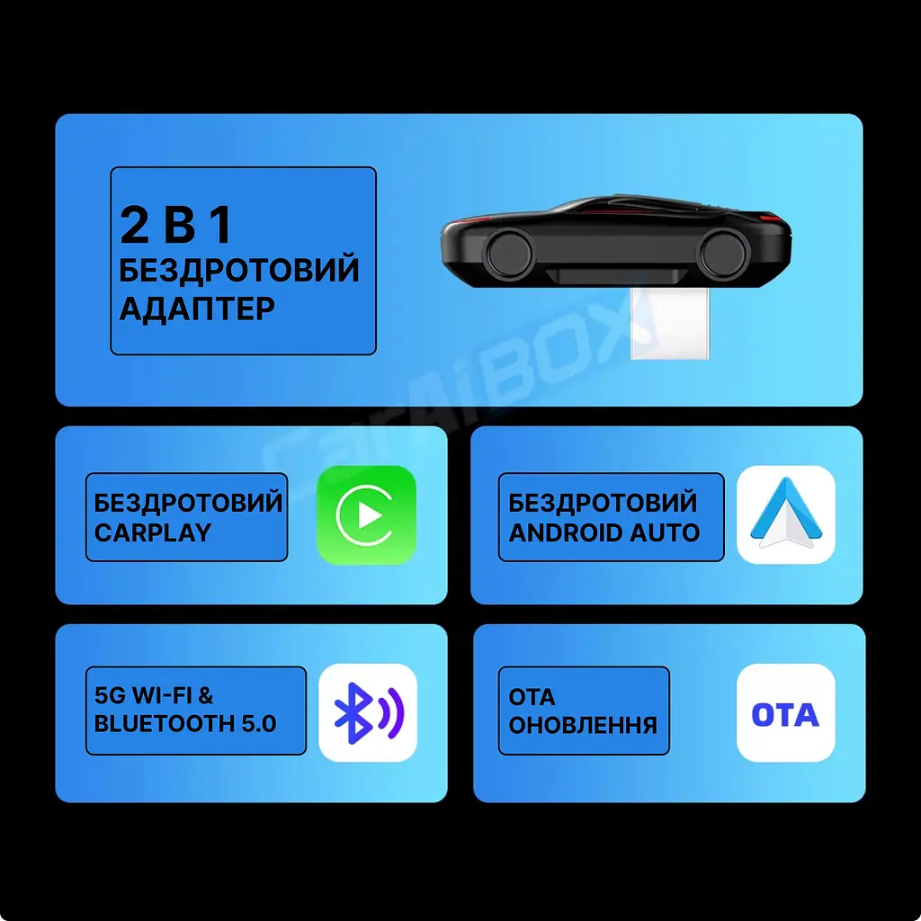 Бездротовий USB міні-адаптер EKIY 2в1 для автомобіля з Apple CarPlay або Android Auto, WiFi 5G, Bluetooth 5.0 (EC03) - фото 10